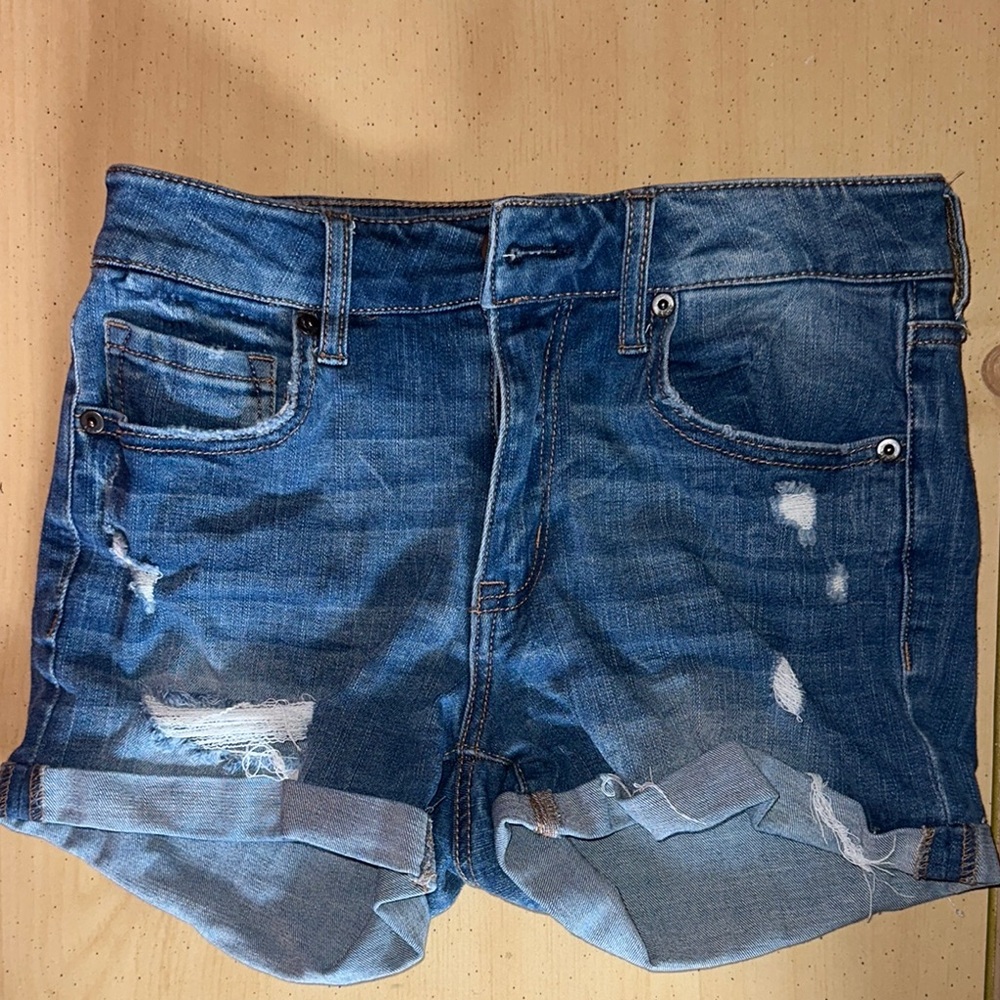 Trendy Blue Distressed Jean Shorts